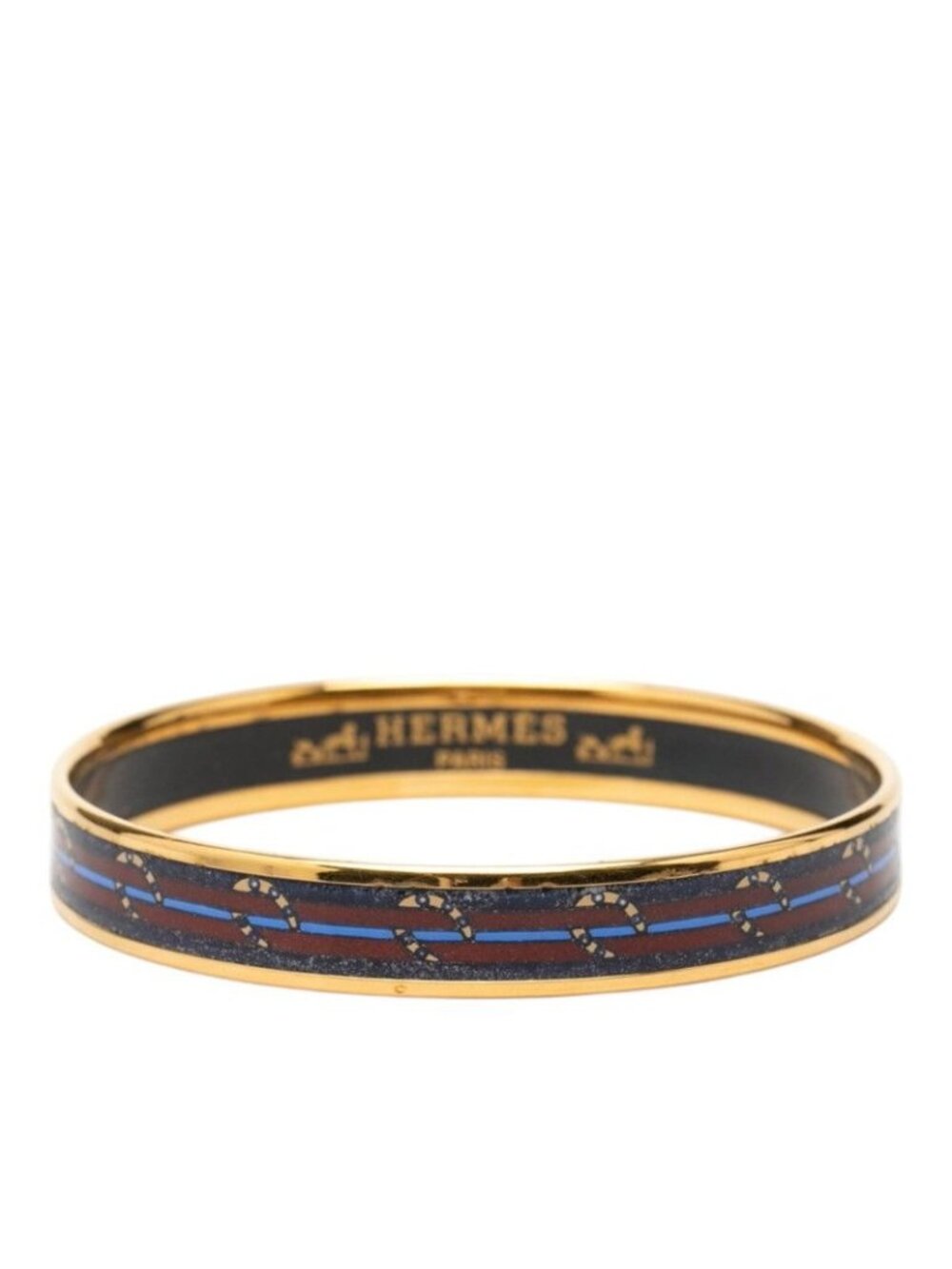 Hermes Enamel PM Cloisonne Bangle Gold Navy Plated Bracelet